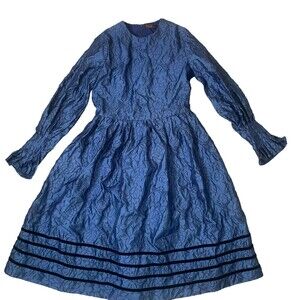 Muse Couture dress crinkle material Navy Blue long sleeve SZ 4 puff midi